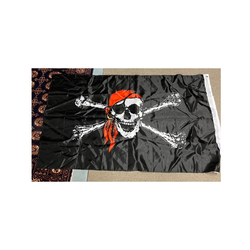 Pirate Flag Jolly Roger Skull Crossbones Red Bandana 3x5 ft Polyester Grommets